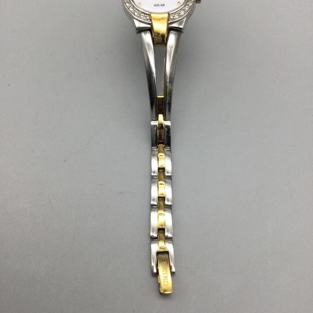 Seiko V117-0A10 Womens Solar Watch 22mm Crystals Two Tone Bracelet 6.25